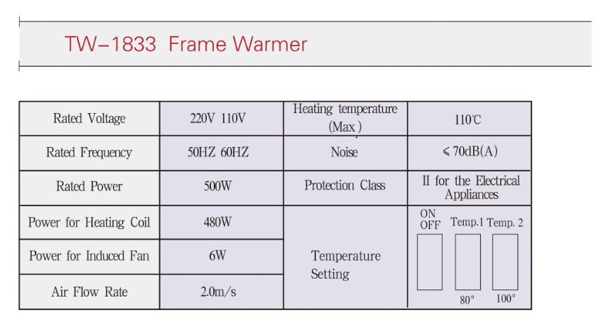 TW-1833 Frame Warmer 3