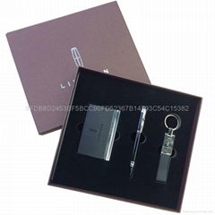 Leather key chain + PU card case, gift pen business suit