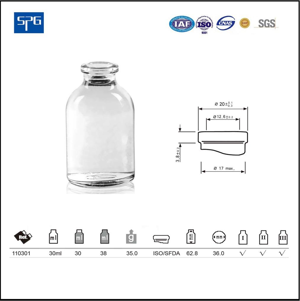 Clear moulded injection vial USP TYPE I,II,III 3