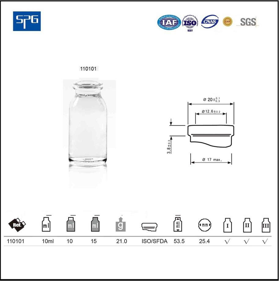 Clear moulded injection vial USP TYPE I,II,III 5