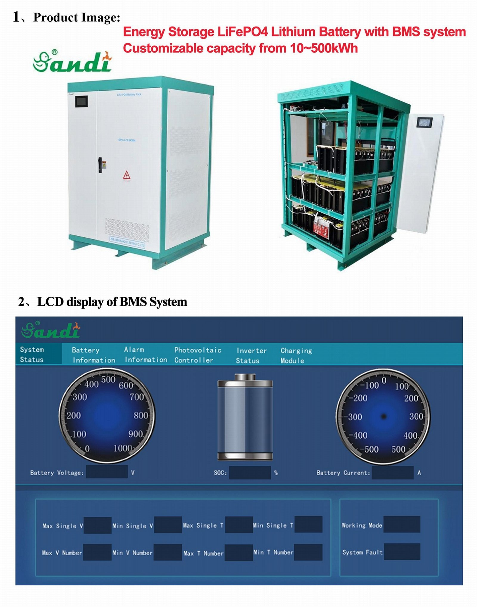 Lithium Battery 200AH ESS Storage Power 50KWH Batteries with BMS system