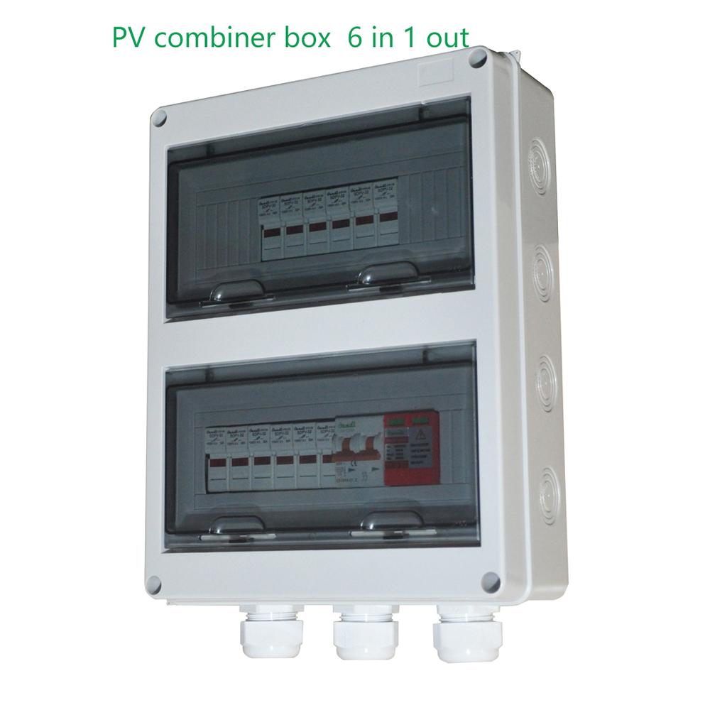 Solar combiner box 4 in 1 out with lightning protection, IP65 protection class 