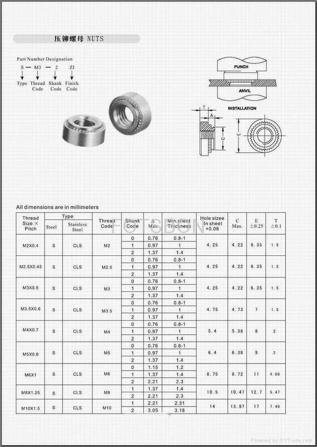 Press Nuts Self Clinching Fasteners S-M6-00 Carbon Steel Zinc 2