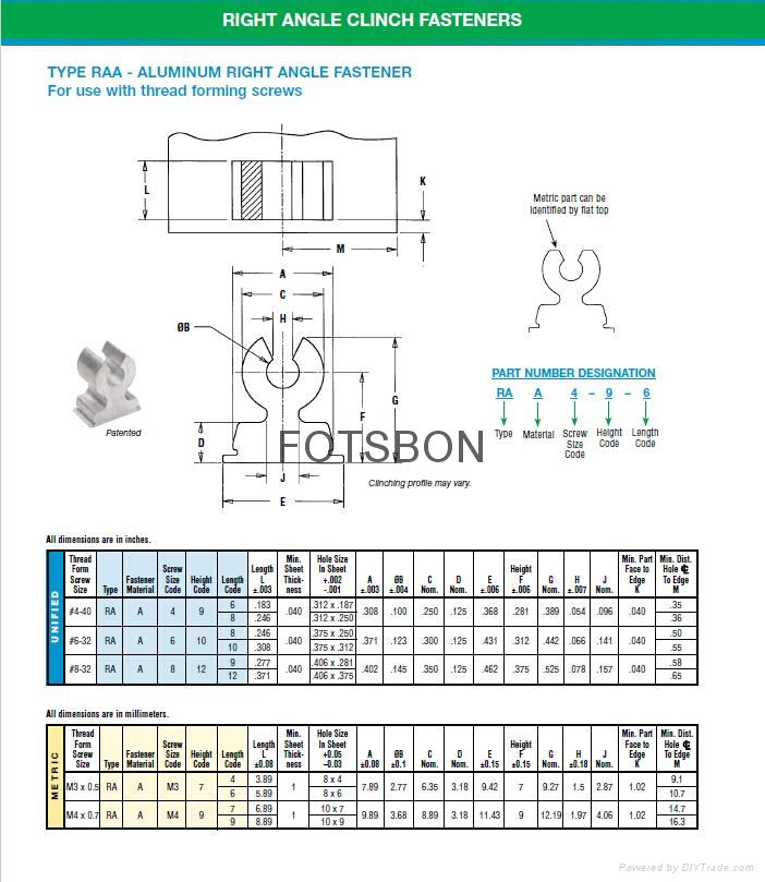 RAA RAS TD TDO self-tapping right andle fastener 4