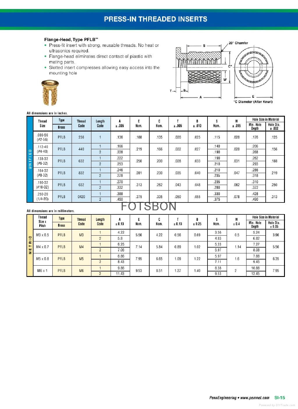 PPB/PPA-M4-1Press In Plastics Inserts Brass Nuts Knurled Fasteners 3