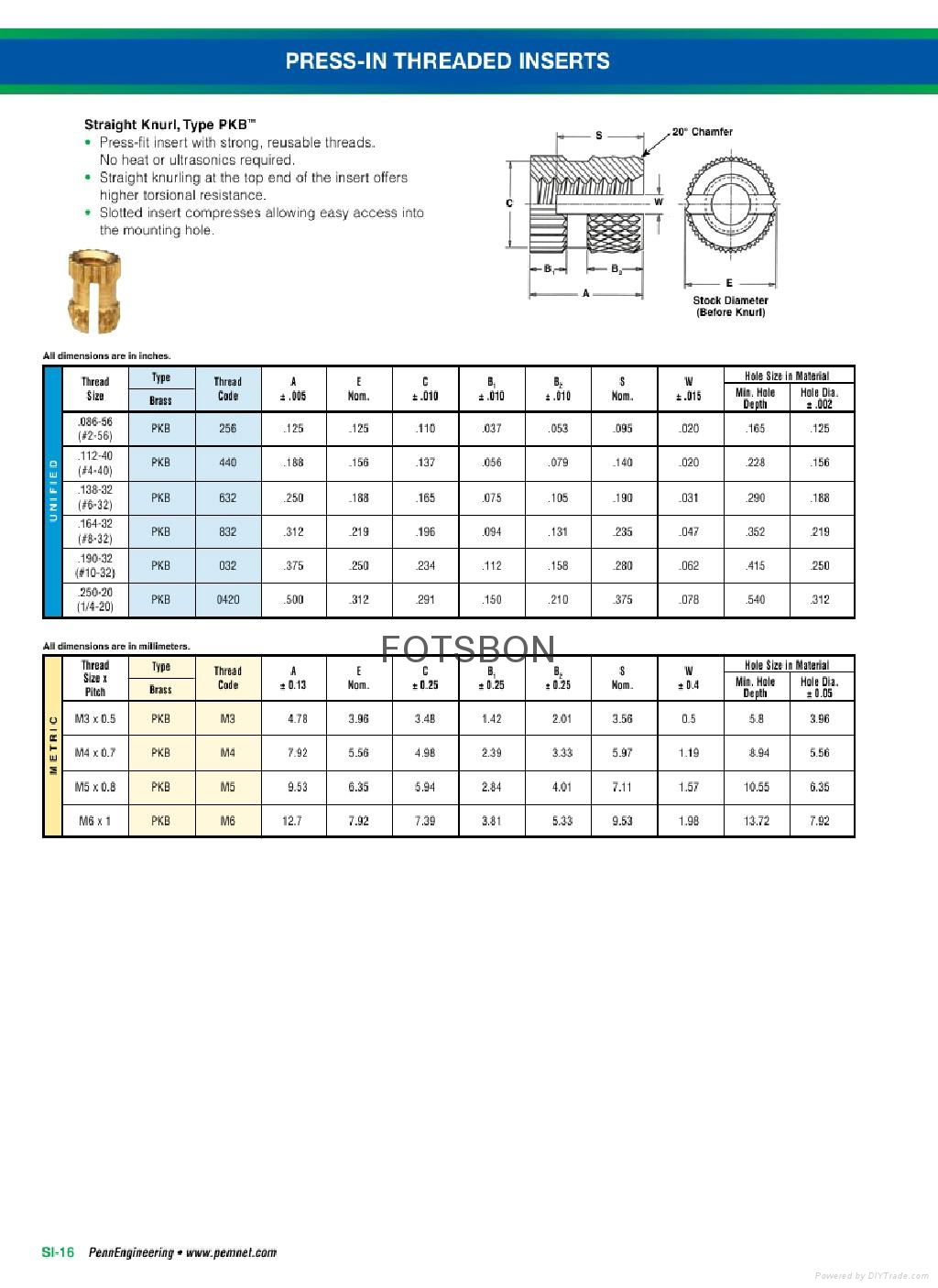 PPB/PPA-M4-1Press In Plastics Inserts Brass Nuts Knurled Fasteners 5