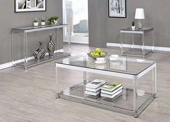 ONE SET THREE PIECES ACRYLIC PERPEX GLASS SIDE TABLES 4