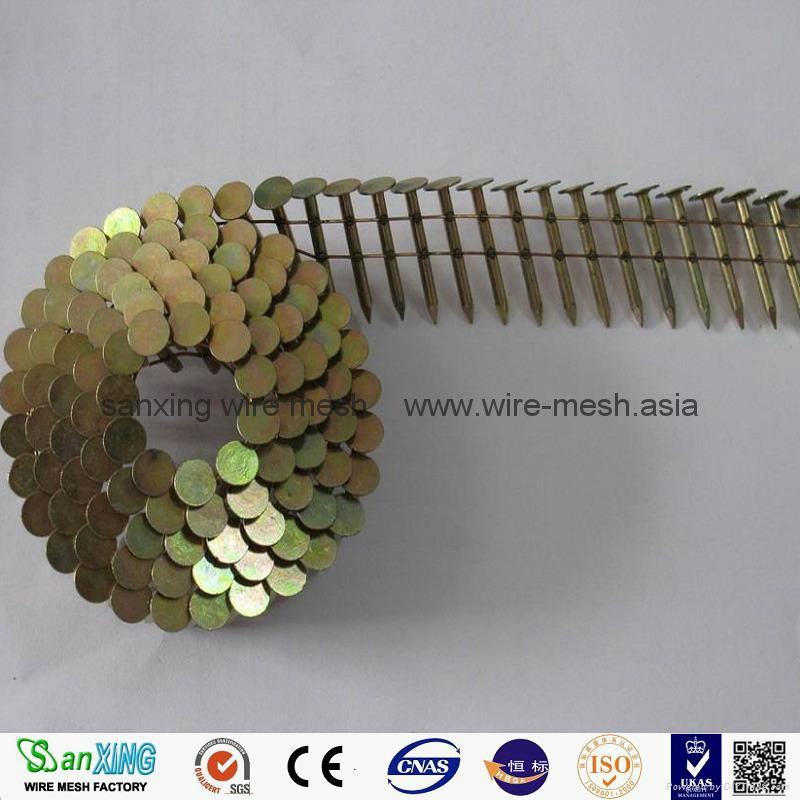 roofing coil nails 3.05*25 shank smooth/16 degree wire coil nail 2