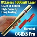 OXLasers OX-BX8 Pro. full brass 4000mw 4W high powered Blue Lazer Pointer laser