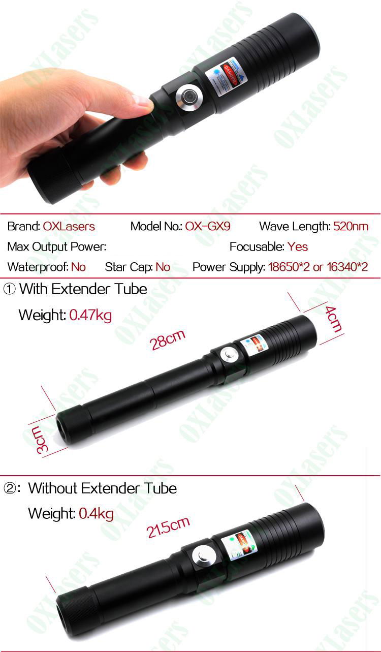 OXLasers OX-GX9 520nm  1000mW Focusable Green laser pointer  3