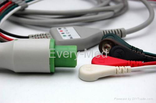 Hellige 3 lead one-piece ECG cable snap end