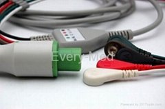 Hellige 3 lead one-piece ECG cable snap end