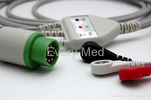 Siemens 3 lead one-piece ECG cable clip end 2