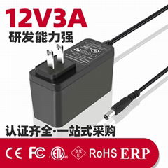 銷售 12V3A UL認証電源適配器現貨 GQ48-1203