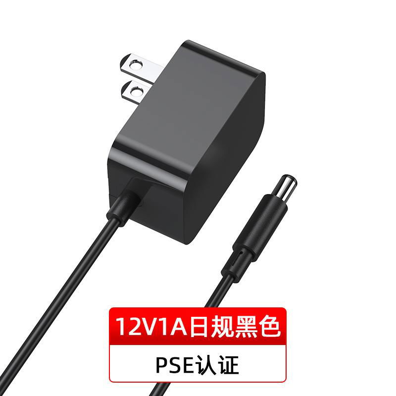 PSE认证日本12V1A电源适配器 日规简约白色带线卧式电源适配器 2