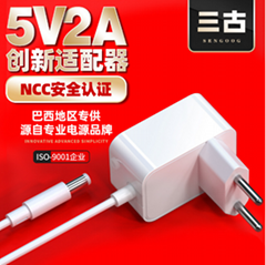 5v2a巴西规电源适配器 ncc认证简约高端卧式带线巴西电源适配器