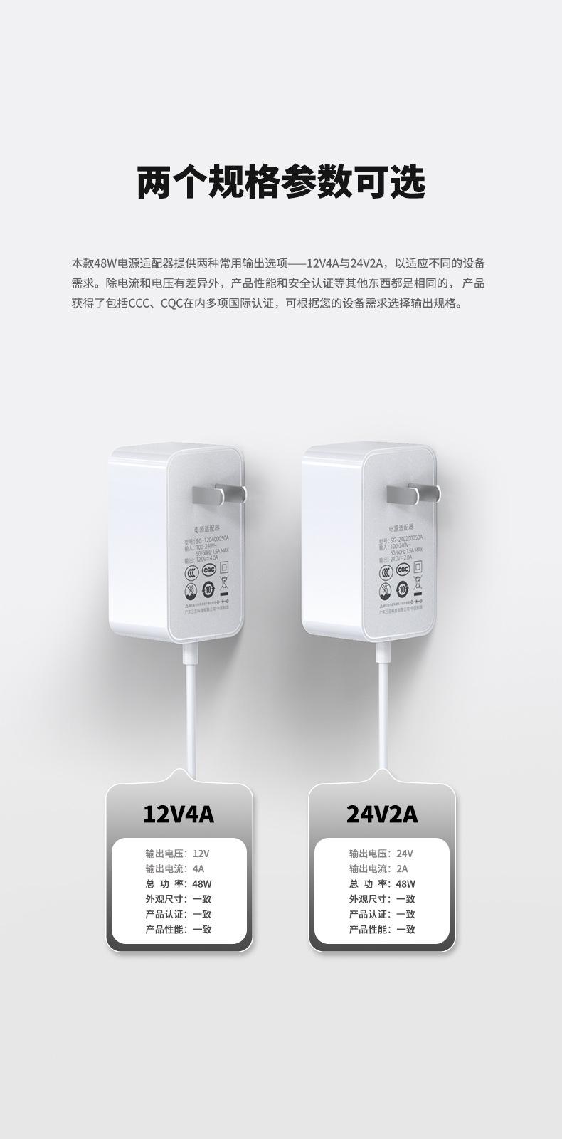 12V4A電源適配器3C認証24V2A中規插牆式 CQC認証通用電源適配器 2