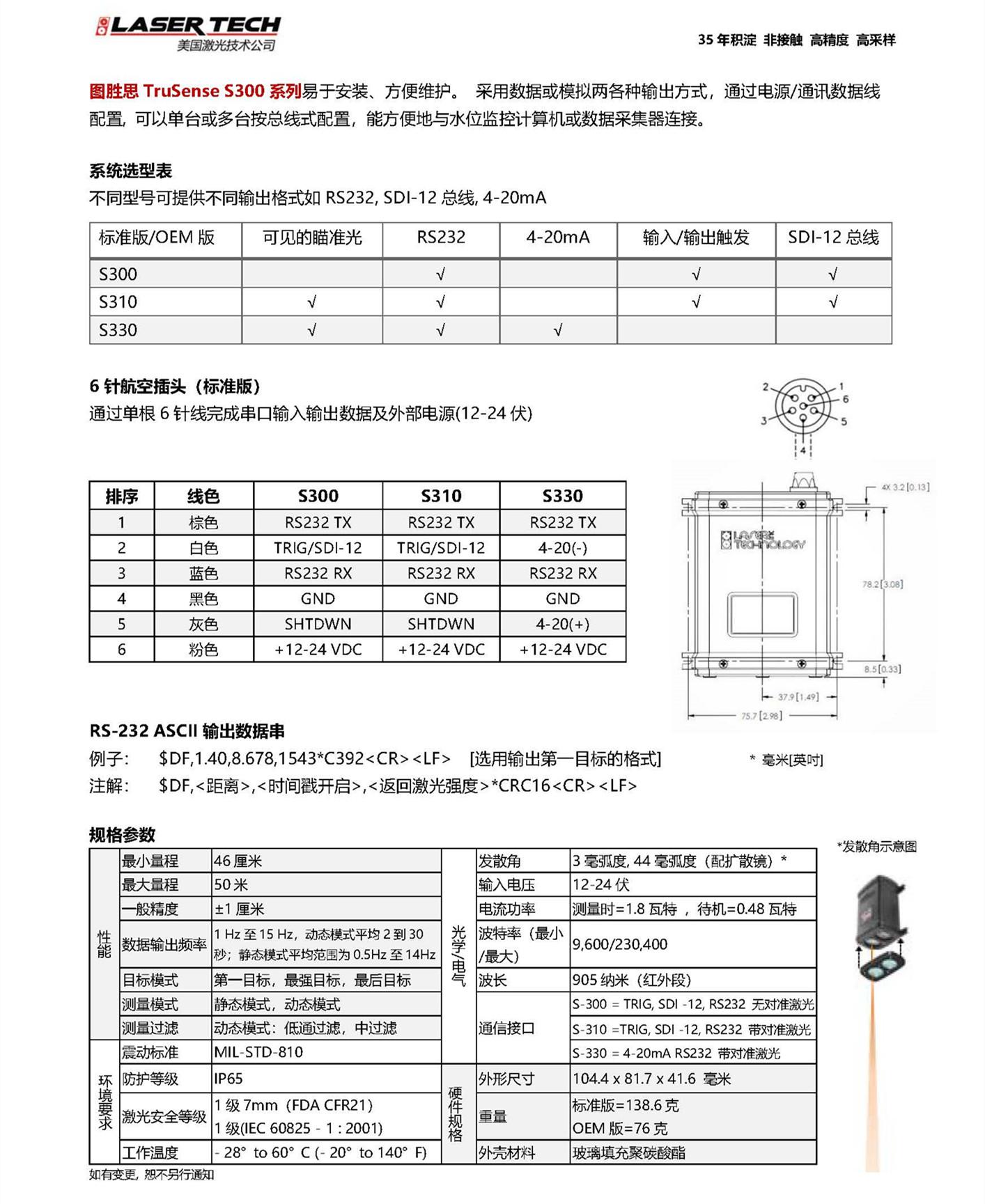 图胜思TruSense S300系列激光液位计 2