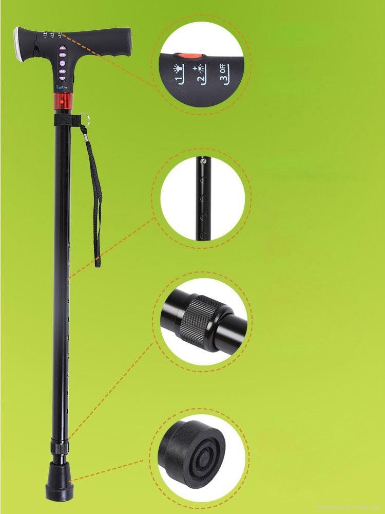 Adjustable Telescopic Smart MP3 Music Walking Stick with LED Torch Old Man Cane