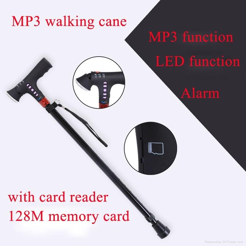 Adjustable Telescopic Smart MP3 Music Walking Stick with LED Torch Old Man Cane 2
