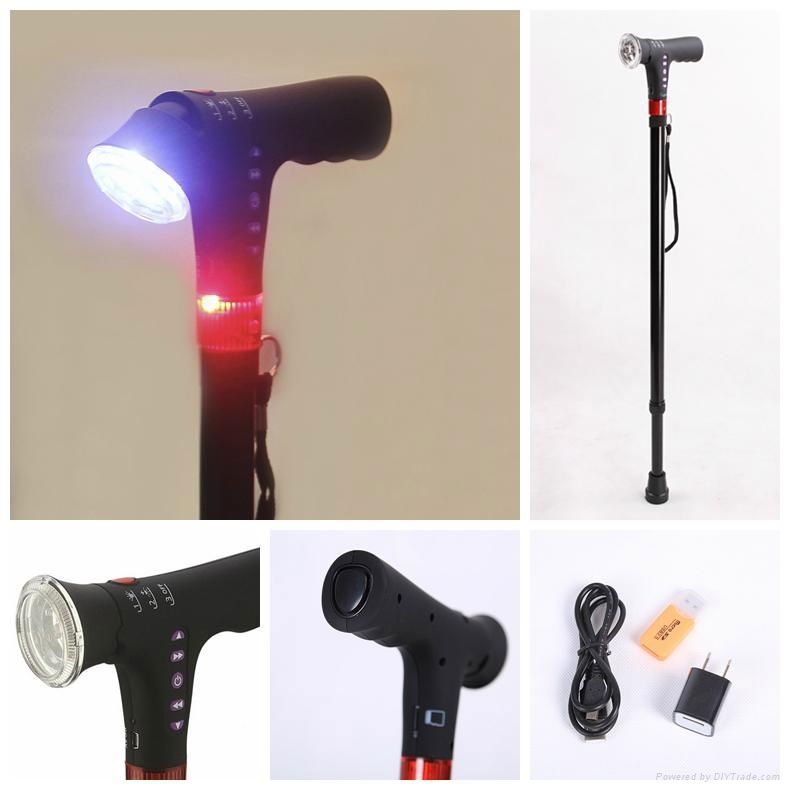 Adjustable Telescopic Smart MP3 Music Walking Stick with LED Torch Old Man Cane 3