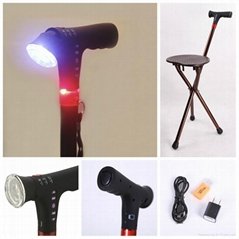 2015 New Health Care Product Tripod LED Light Walking Stick Cane Seat Chair 