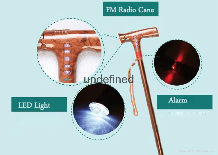 Telescopic/Retractable FM Radio Trekking Pole with LED Safety Walking Stick  2