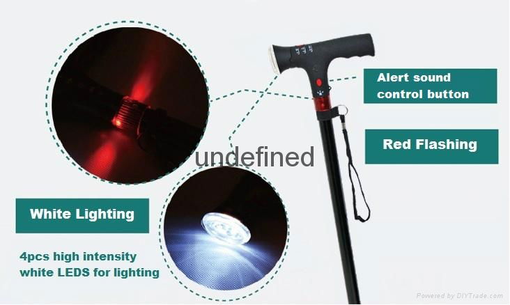 Aluminum Elderly Walking Asistant Cane with LED and Alarm