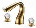 PVD GOLD WIDESPREAD LAVATORY BATHROOM SINK FAUCET crystal handles knobs faucet  2