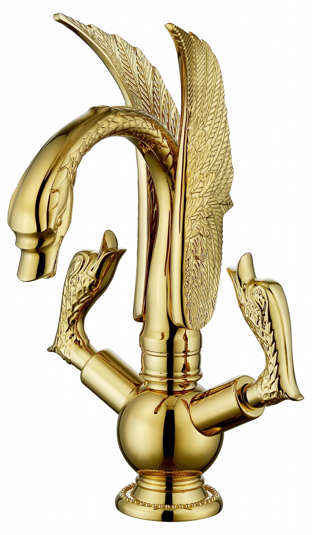  Gold bathroom basin Vessel sink swan mixer tall faucet crystal double handles
