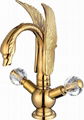  Gold bathroom basin Vessel sink swan mixer tall faucet crystal double handles 3