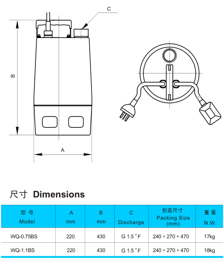 污水型不鏽鋼潛水泵WQ-0.75BS 4