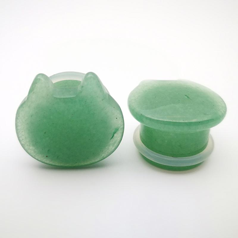 Organic Cute Cat Ear Single flared Stone plugs Body Piercing 4