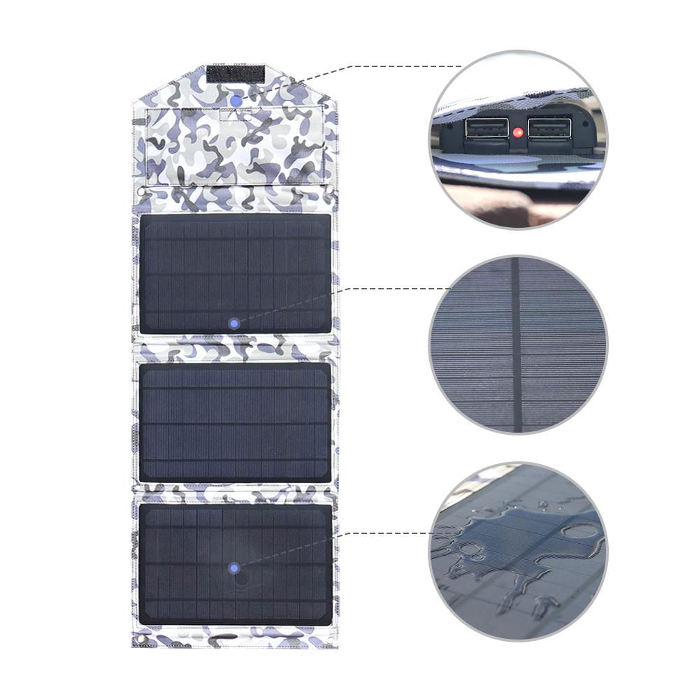 7V/21W 290*195*3mm Portable Generator Foldable Solar Panel Camouflage Black PET  3