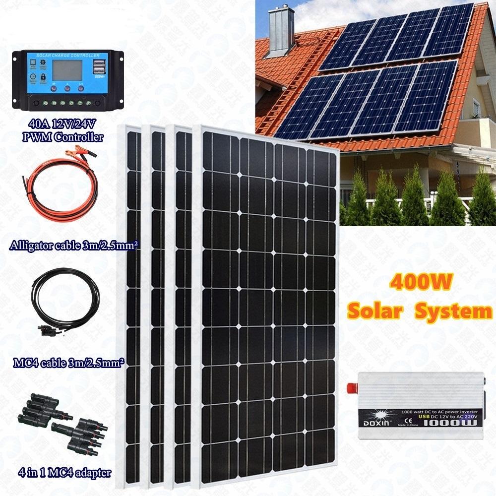 4X100W Tempered glass monocrystalline solar power system high efficiency