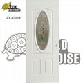 Wooden edge steel panel door with 3Panel small oval glass door 1