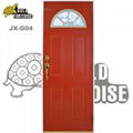 Wooden edge steel panel door with 3Panel small oval glass door 3