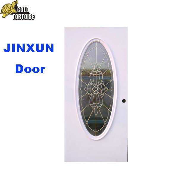 steel panel door with big oval glass