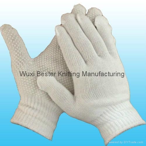 100% Cotton Knitted Seamless Gloves With One Side PVC Polka Dots
