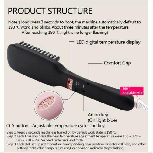 2 In 1 Ionic PTC Heating Hair Brush Straightener 2