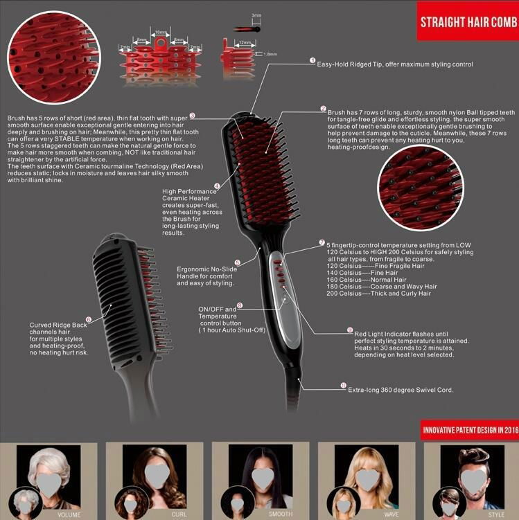 2016 Hot Selling Anti-Scald LCD Display Hair Straightener Comb 4