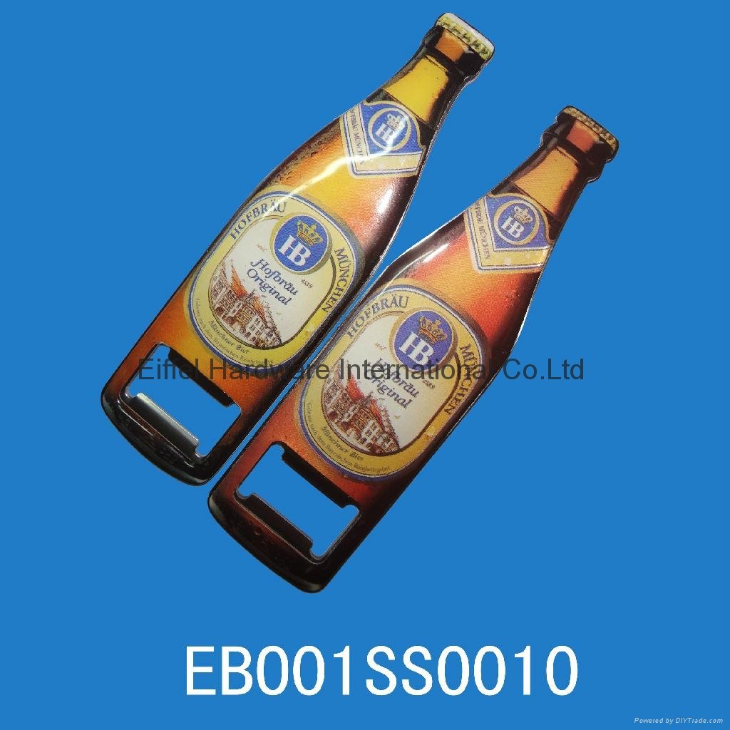 Promotional beer bottle opener with epoxy resion sticker