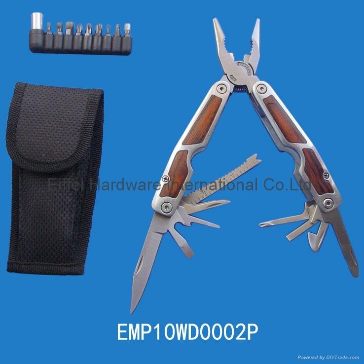 Wood handle plier with bits 