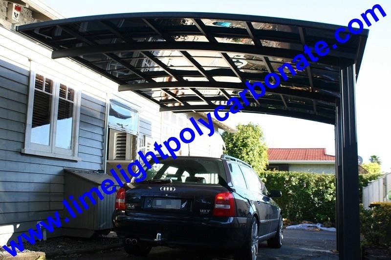 customized aluminium carport with grey frame and dark grey polycarbonate roofing 2