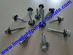 Self drilling metal screw with EPDM gasket for polycarbonate sheet & PVC sheets 