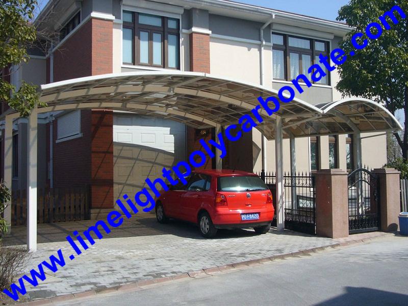 double aluminium carport with dark brown frame and bronze PC solid roofing panel 2