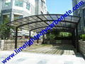 double aluminium carport with dark brown frame and bronze PC solid roofing panel