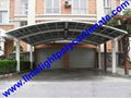 double aluminium carport with dark brown frame and bronze PC solid roofing panel