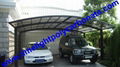 double aluminium carport with dark brown frame and bronze PC solid roofing panel