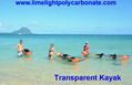 Clear kayak, clear canoe, transparent kayak, transparent canoe, crystal kayak, crystal canoe, polycarbonate kayak, polycarbonate canoe, PC kayak, PC canoe, clear bottom kayak, clear bottom canoe, see through kayak, see through canoe, see bottom kayak, see bottom canoe, sea-thru kayak, kayak paddling, fishing kayak, tour kayak, water sport kayak, resort kayak, adventure kayak, adventure canoe, ocean kayak, ocean canoe, unbreakable kayak, unbreakable canoe, clear blue Hawaii kayak, Molokini kayak, full transparent kayak, 100% clear kayak canoe